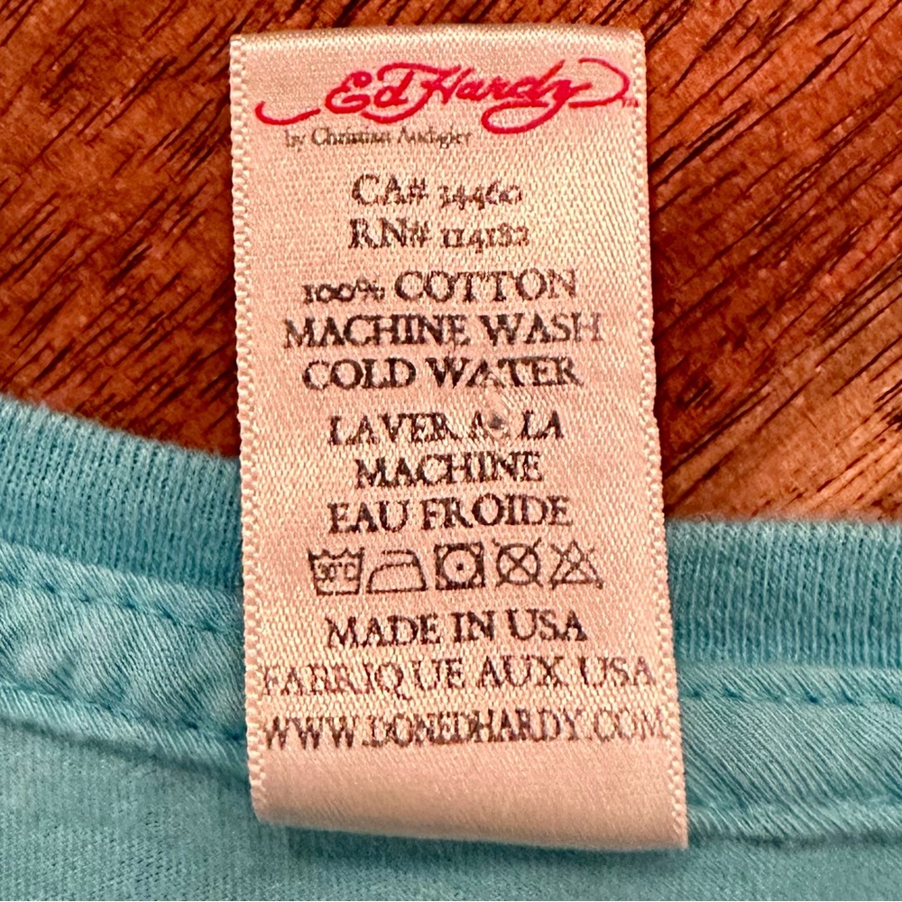 Vintage Ed Hardy Skeleton Riding Motorcycle Long Tee Size M - Picture 5 of 8